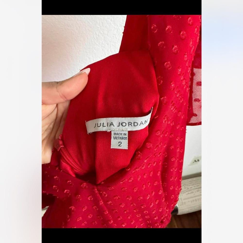 JULIA JORDAN~BNWT~Red Clip Dot V-Neck Tiered Chiffon Midi Dress~Size 2 SKU147 - Picture 5 of 5